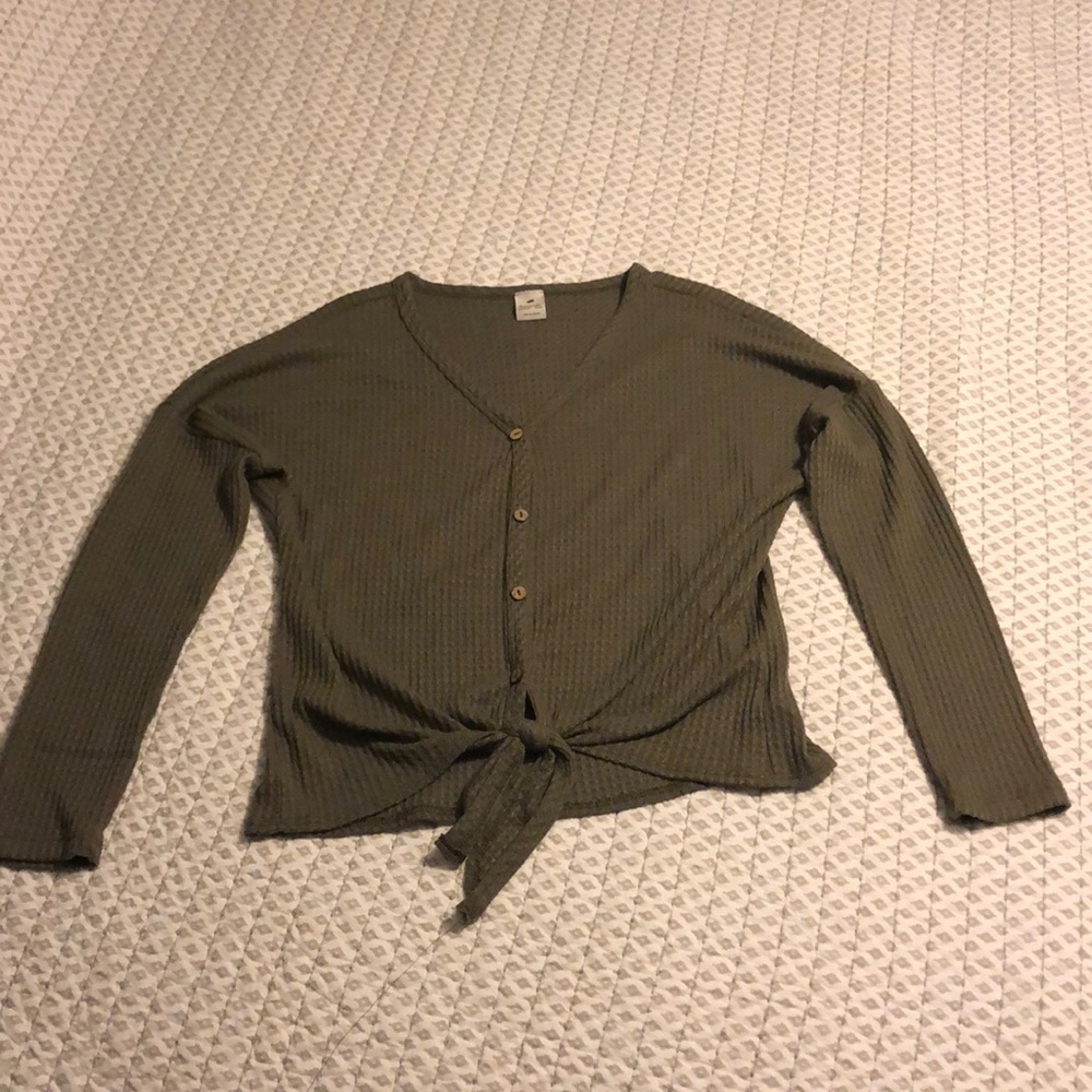 Long Sleeve Tie Knot Button Down Henley Top